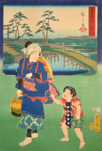 Kakegawa by Hiroshige & Toyokuni III, Woodblock Print