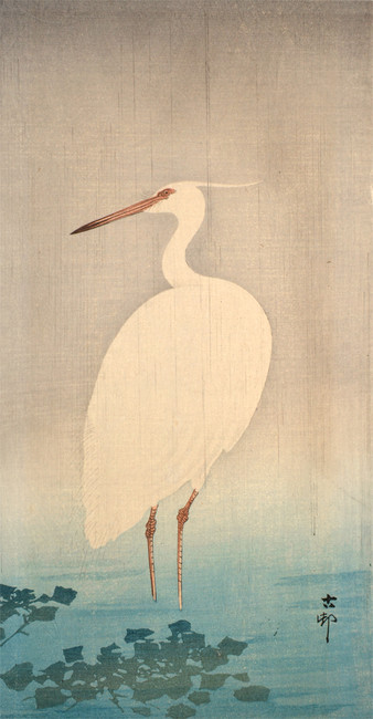 Wading Egret by Koson, Woodblock Print