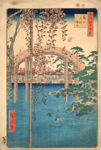 Tenjin Shrine at Kameido by Hiroshige, Woodblock Print