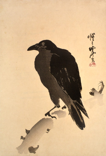 Crow on a Branch by Kyosai, Woodblock Print