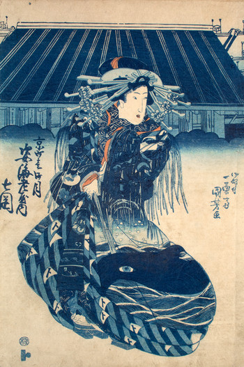 Courtesan Nanaoka of the Sugataebi House, 1 Chome, Kyomachi by Kuniyoshi, Woodblock Print