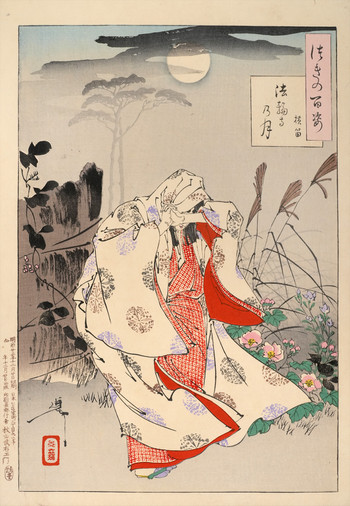 Horin Temple Moon: Yokobue by Yoshitoshi, Woodblock Print