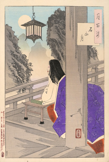 Ishiyama Moon: Lady Murasaki by Yoshitoshi, Woodblock Print