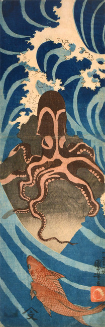 Octopus on a Rock by Kuniyoshi, Woodblock Print