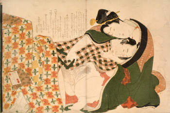Lovers and Ehon by Hokusai, Woodblock Print