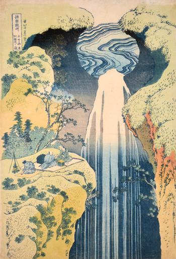 The Amida Falls in the Far Reaches of the Kisokaido by Hokusai, Woodblock Print