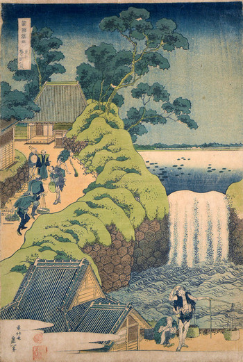 Aoigaoka Waterfall, Edo by Hokusai, Woodblock Print