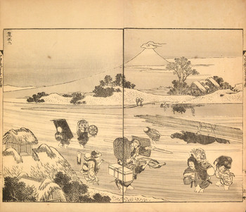 Fuji with a Hat by Hokusai, Woodblock Print