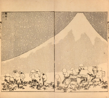 Fuji in Deep Snow by Hokusai, Woodblock Print
