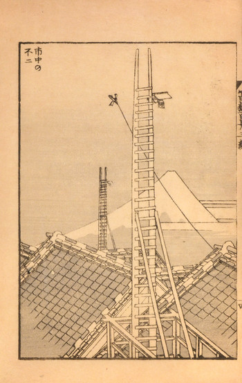 Fuji in the City by Hokusai, Woodblock Print
