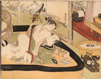 Young Couple with a Shamisen by Harunobu, Woodblock Print