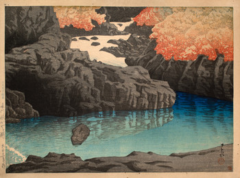 The Kayagafuchi Rapids in Nagato Gorge by Hasui, Woodblock Print