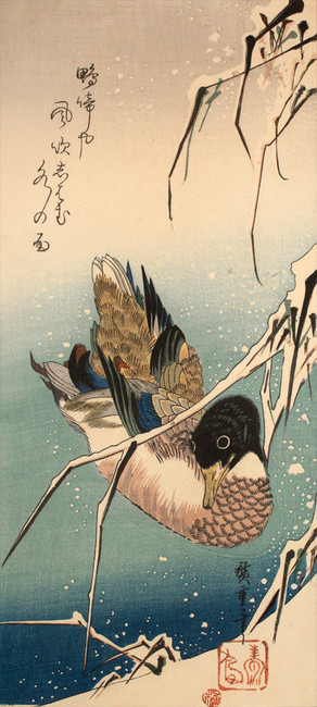 Duck in Snow [Reproduction] by Hiroshige, Woodblock Print