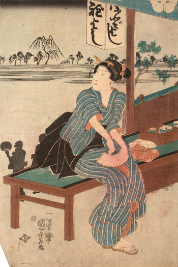 Woman with Fan by Kuniyoshi, Woodblock Print