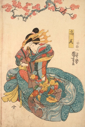 Kabuki Actor Onoe Kikujiro II as the Courtesan Miuraya Takao by Kuniyoshi, Woodblock Print