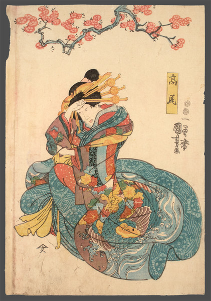 Kabuki Actor Onoe Kikujiro II as the Courtesan Miuraya Takao by Kuniyoshi, Woodblock Print