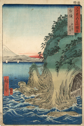 Sagami Province, Enoshima, The Entrance to the Caves by Hiroshige, Woodblock Print