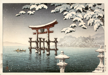Miyajima in Snow by Koitsu, Woodblock Print