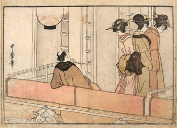 A Box at the Kabuki Theater by Utamaro, Woodblock Print