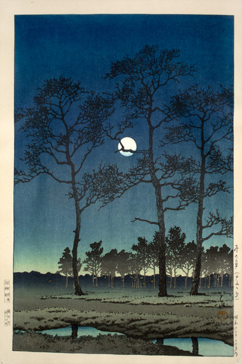 Winter Moon at Toyamagahara by Hasui, Woodblock Print