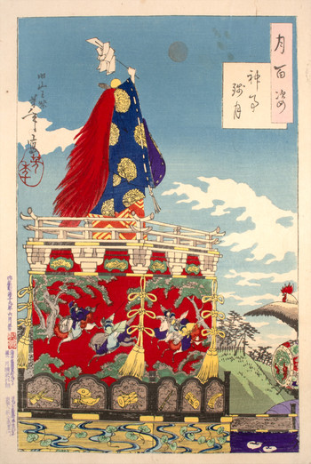 Dawn Moon of the Shinto Rites: Festival on a Hill by Yoshitoshi, Woodblock Print