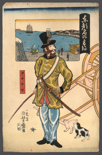 Sights in Takanawa: Russian by Yoshimori, Woodblock Print