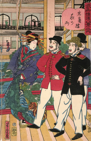 Night Rain at the Gankiro by Yoshitora, Woodblock Print