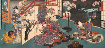 Flowers: Evening Cherry Blossoms by Toyokuni III, Woodblock Print