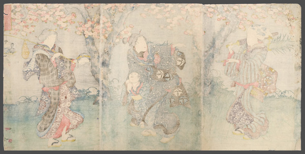 Cherry Blossoms at Night on the Banks of the Sumida River by Kuniyoshi, Woodblock Print
