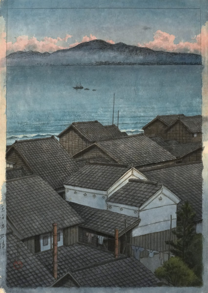 Okitsucho in Suruga Province by Hasui, Watercolor
