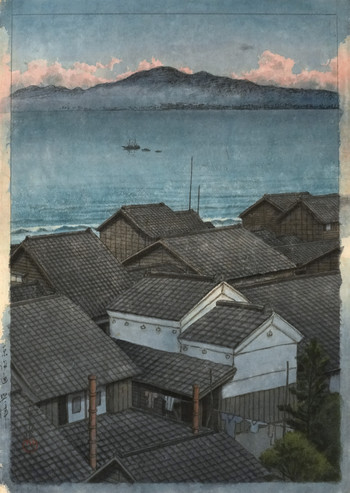Okitsucho in Suruga Province by Hasui, Watercolor