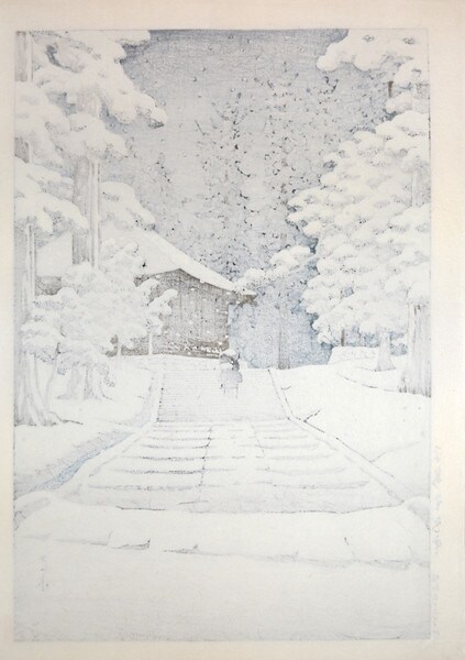 Konjikido in Hiraizumi by Hasui, Woodblock Print