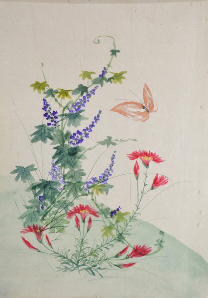 Wildflower and Butterfly by Unsigned / Unknown Artist, Painting