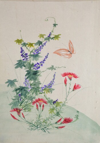 Wildflower and Butterfly by Unsigned / Unknown Artist, Painting
