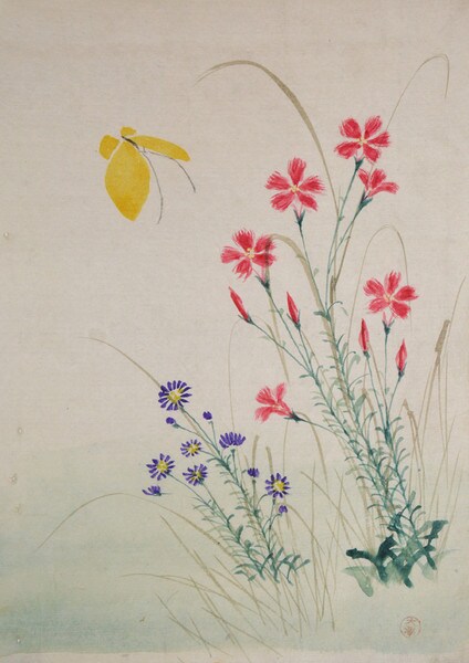 Cosmos and Butterfly by Unsigned / Unknown Artist, Painting