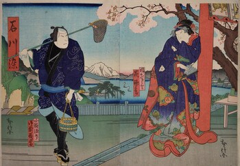 Ishikawazome, Two Kabuki Actors by Hironobu, Woodblock Print