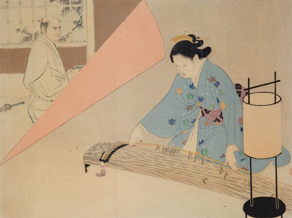 Koto Music by Toshikata, Woodblock Print