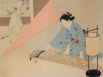 Koto Music by Toshikata, Woodblock Print