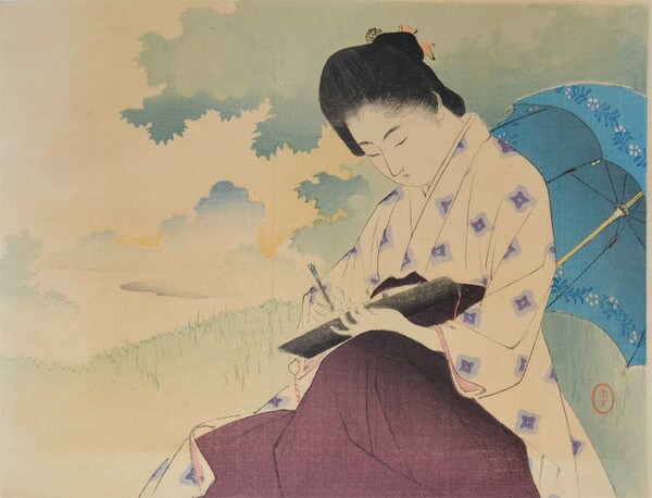 Outdoor Sketch by Toshikata, Woodblock Print