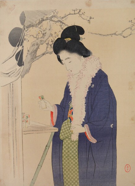 Visiting the Temple in the New Year by Toshikata, Woodblock Print