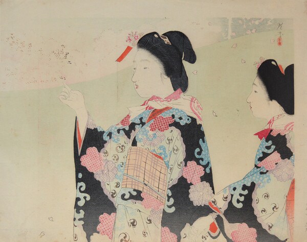 Cherry Blossom Viewing by Terasaki, Kogyo, Woodblock Print