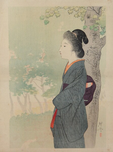 Lady in Summer by Terasaki, Kogyo, Woodblock Print