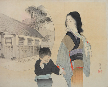 Mother and Son by Tomioka, Eisen, Woodblock Print