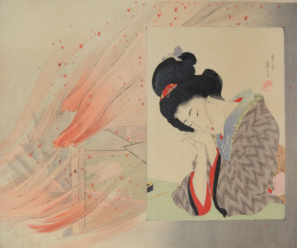 Fire by Tomioka, Eisen, Woodblock Print