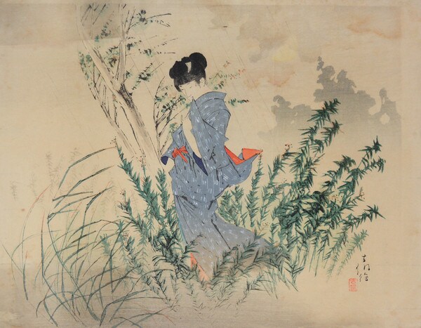 Late Autumn Shower by Yamanaka, Kodo, Woodblock Print