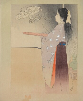 Mrs. O with Dragon by Kajita, Hanko, Woodblock Print