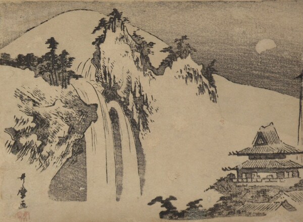 Waterfalls at Night by Utamaro, Woodblock Print