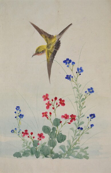 Song Bird and Wild Flowers by Unsigned / Unknown Artist, Painting