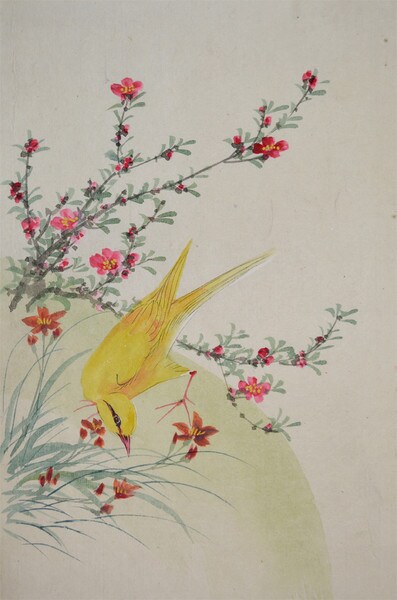 Canary and Red Flowers by Unsigned / Unknown Artist, Painting