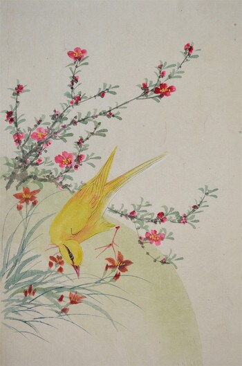 Canary and Red Flowers by Unsigned / Unknown Artist, Painting